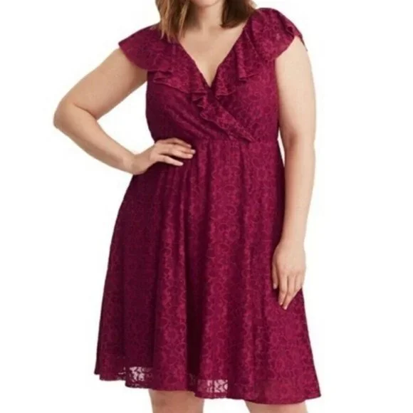 slim fit dress slacks Berry Wine Warm Cotton Fit Knee Length Fit and Flare Dress main image 1